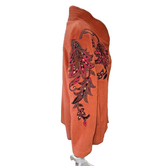 Burnt Orange Embroidered Button Jacket Coat Wearable Art M Bob Mackie Mid-Length - Picture 4 of 16